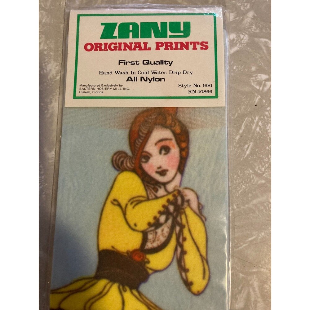 VTG ZANY Knee High Sock Leggings Nylon Yellow Dress Lady Design 60s 70s NEW